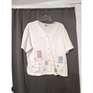 Teddi Women's Large Embroidered Cardigan, Floral Cottagecore‎ Sweater, Granny